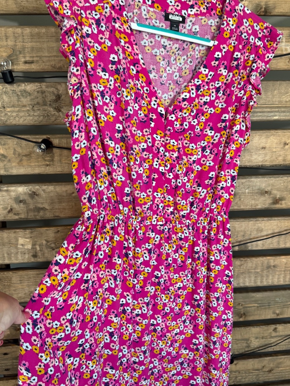 ANA A New Approach Floral Midi Dress Size 16 Pink Rayon Flutter Sleeve